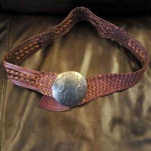 Brown Braided Belt with Large Buckle